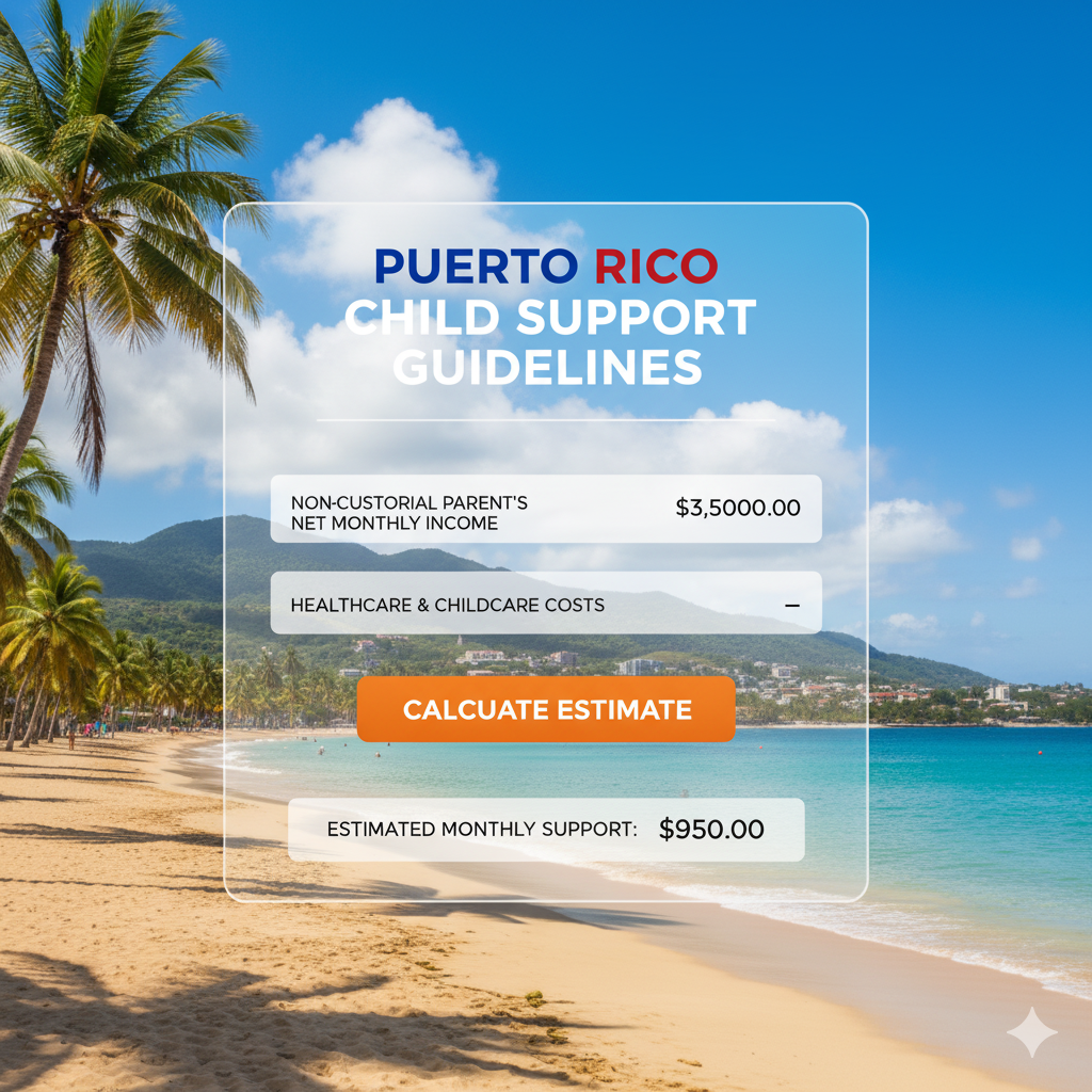 Puerto Rico child support calculator with scenic coastal view representing family law in the territory
